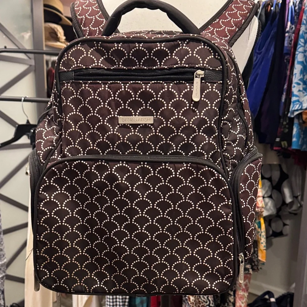 Banana Fish Brown and White Patterned Backpack Diaper Bag